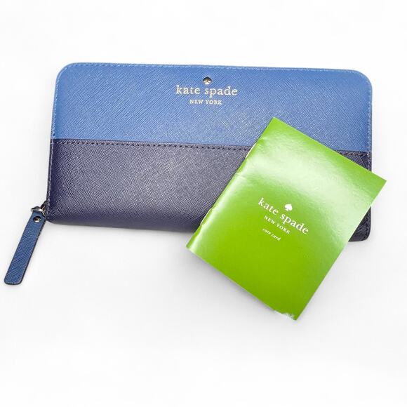 Kate Spade NEW YORK Two-Tone Blue Saffiano Leather Slim Bifold Wallet EUC - Picture 1 of 15